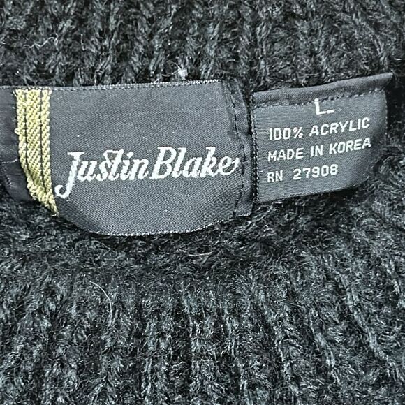 Vintage JUSTIN BLAKE knitted sweater 90s size large grandpa abstract - Picture 4 of 9